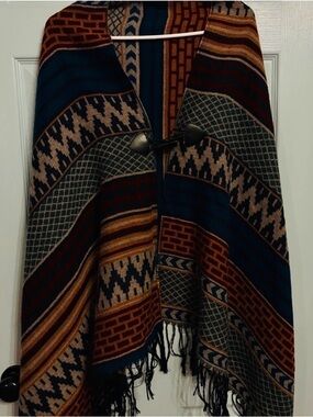 Striped Fringe Shawl/Poncho